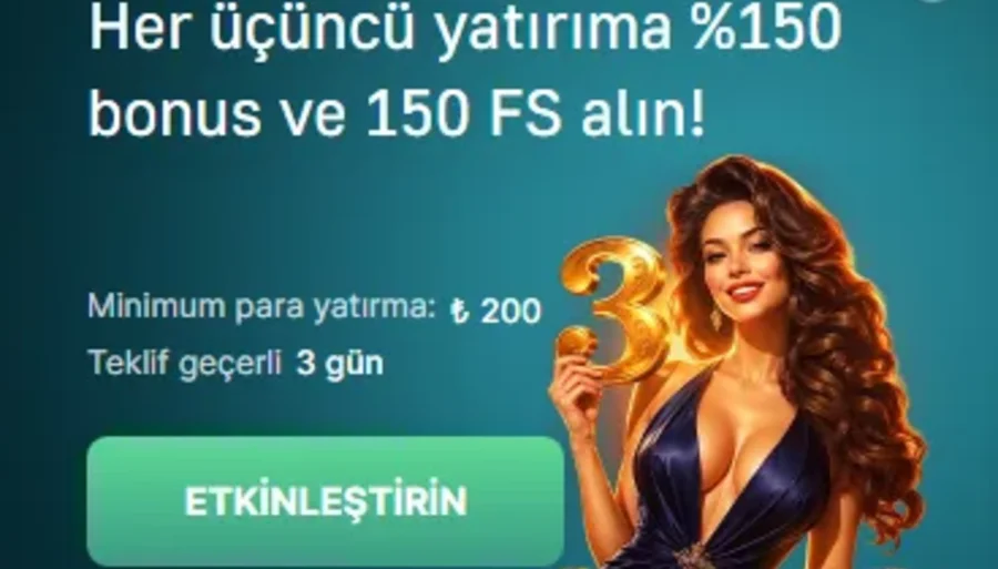 7slots Her üçüncü yatırıma %150 bonus ve 150 FS alın!